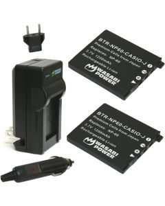 Wasabi Power Battery (2-Pack) and Charger for Casio NP-60 and Casio Exilim EX-FS10, EX-S10, EX-S12, EX-Z9, EX-Z19, EX-Z20, EX-Z21, EX-Z25, EX-Z29, EX-Z80, EX-Z85, EX-Z90