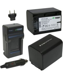 Wasabi Power NP-FV70 (2500mAh) Battery (2-Pack) and Charger for Sony DCR-SR15,SR21 DCR-SR68 DCR-SR88 DCR-SX15 DCR-SX21 DCR-SX44 DCR-SX45 DCR-SX63 DCR-SX65 DCR-SX83 DCR-SX85 FDR-AX33 FDR-AX53 and More