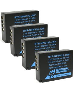 Wasabi Power Battery (4-Pack) for Fujifilm NP-W126 & FinePix HS33EXR, HS50EXR, X-T100, X-T200, X100F, X100V, X-A10, X-E2S, X-E3, X-E4, X-Pro2, X-Pro3, X-T1, X-T2, X-T3, X-T10, X-T20, X-T30, X-T30 II