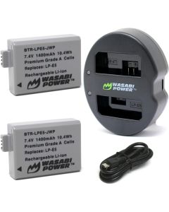 Wasabi Power Battery (2-Pack) and Dual USB Charger for Canon LP-E5 and Canon EOS 450D, 500D, 1000D, Kiss F, Kiss X2, Kiss X3, Rebel XS, Rebel XSi, Rebel T1i