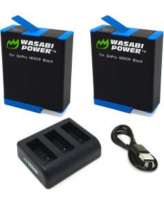 Wasabi Power HERO11, HERO10, HERO9 Battery (2-Pack) and USB Triple Charger, High-Speed 3-Channel Charger Compatible with GoPro Hero 11 Black, Hero 10 Black, Hero 9 Black