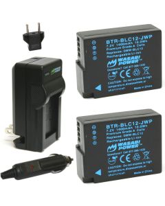 Wasabi Power Battery (2-Pack) and Charger for Panasonic DMW-BLC12 and Leica BP-DC12, BP-DC12-U, 18729, Leica V-Lux 4, V-Lux (Typ 114), Leica Q